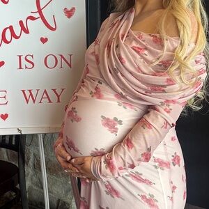 Floral Pink Maternity Maxi Dress